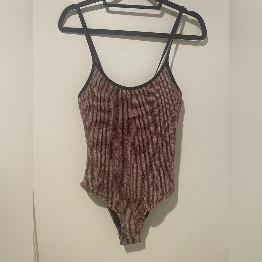 Coffee Rib Scoop Neck One-Piece Swimsuit